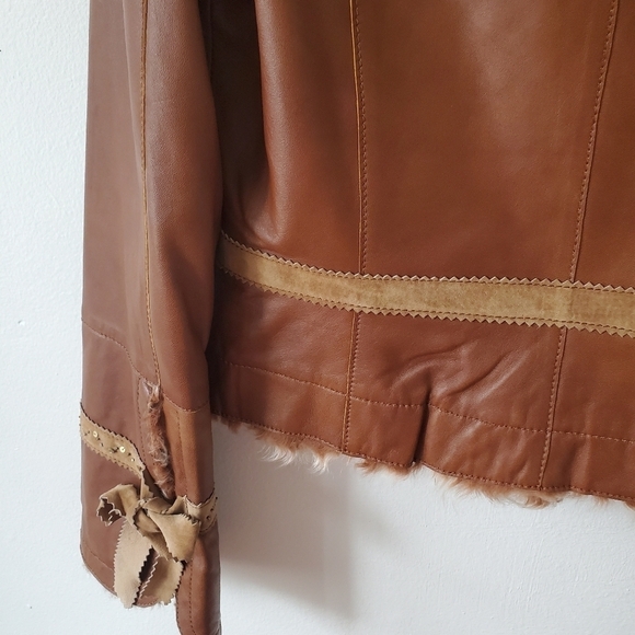 Vtg Y2K Cache Lamb Leather Fur Trim Sueded Gemstone Jacket Size Medium - Picture 10 of 16